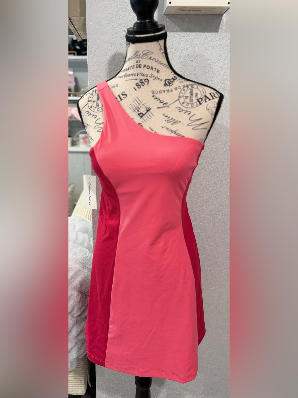 NWT Outdoor Voices One Shoulder Exercise Dress Pink Small Built-In Shelf Bra - Picture 4 of 11